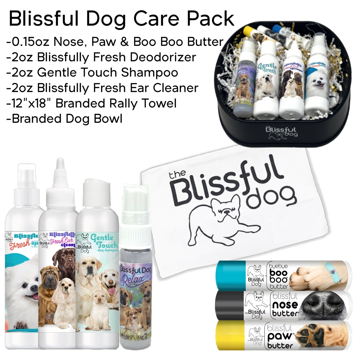 The Blissful Dog Care Kit Combo, Shampoo, Sprays and Butters